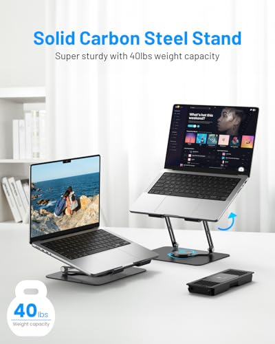 Laptop Cooling Stand with 360° Rotation Base, Detachable Thermoelectric Cooler, Adjustable Height, Solid Carbon Steel, 2-Power Peltier Cooling Pad A29706