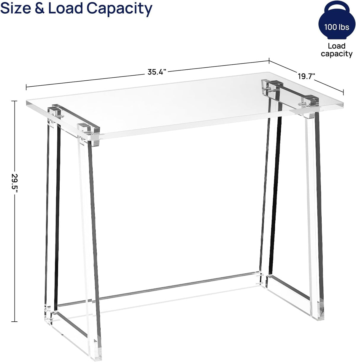Clear Acrylic Desk 35.4 Inch with Trapezoid-shaped Legs L8781