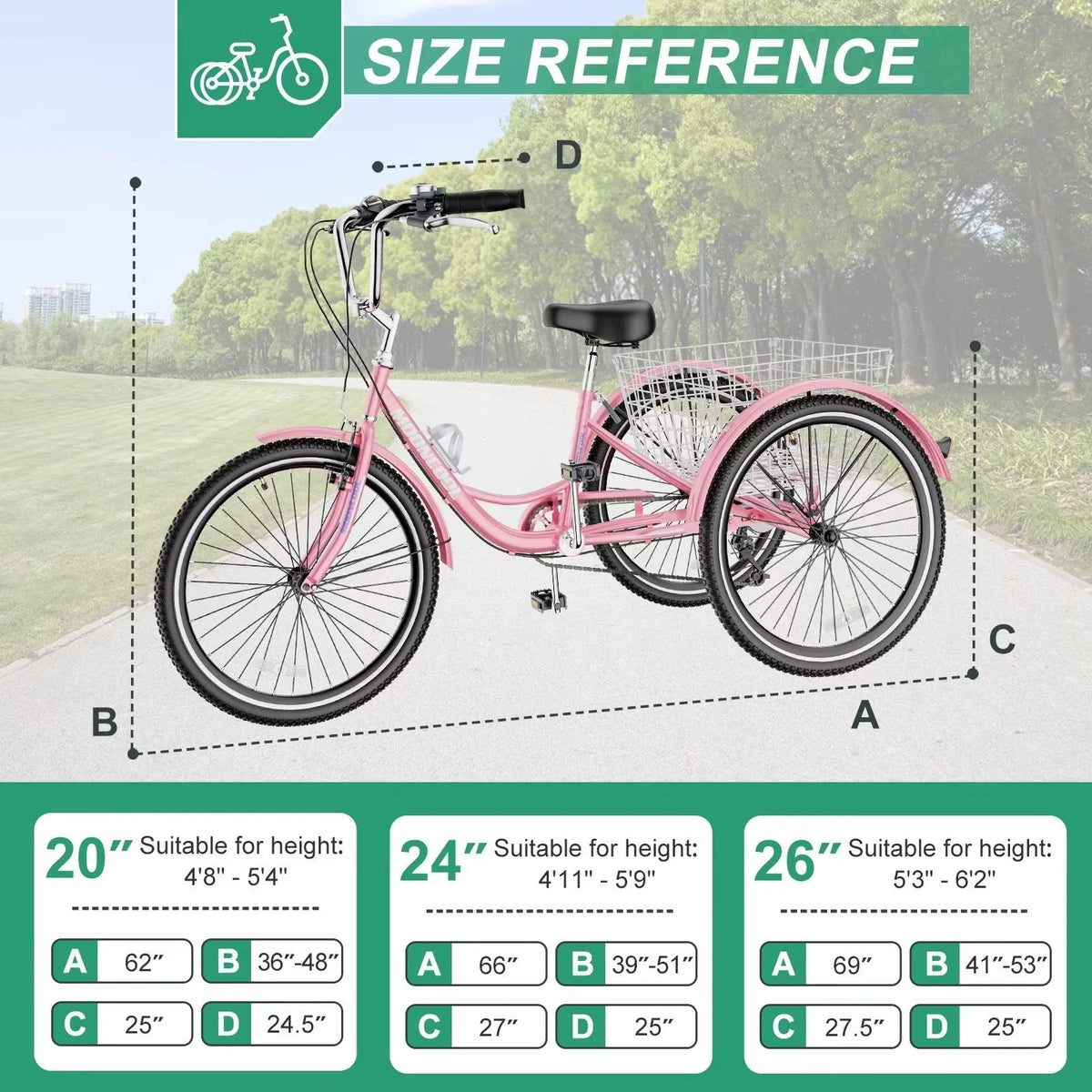 24 Upgraded Adult Tricycle with Low-Step Through Frame, 7-Speed Adjustable Cruiser Trike with Basket N3853