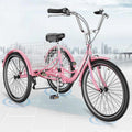 24 Upgraded Adult Tricycle with Low-Step Through Frame, 7-Speed Adjustable Cruiser Trike with Basket N3853