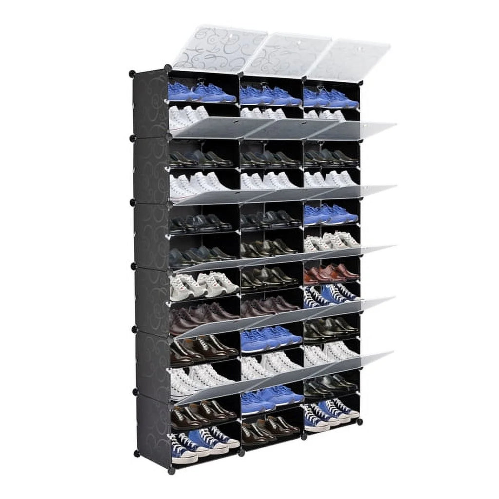 Black 12-Tier Expandable Shoe Rack Tower Storage Cabinet P109689