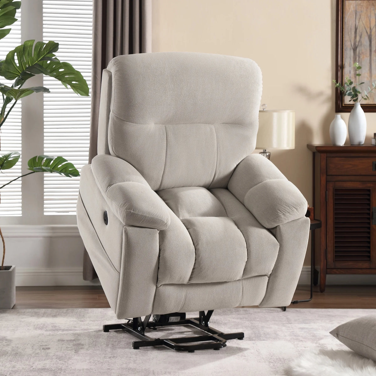 Large Power Lift Recliner Chair with Massage and Heat, Beige E56142