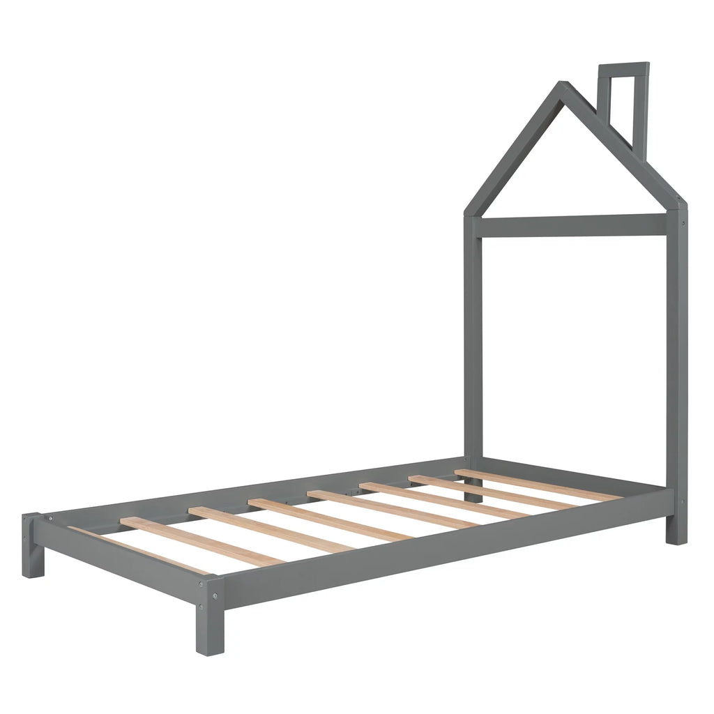 Twin Size Kids Bed with House-Shaped Headboard R85202