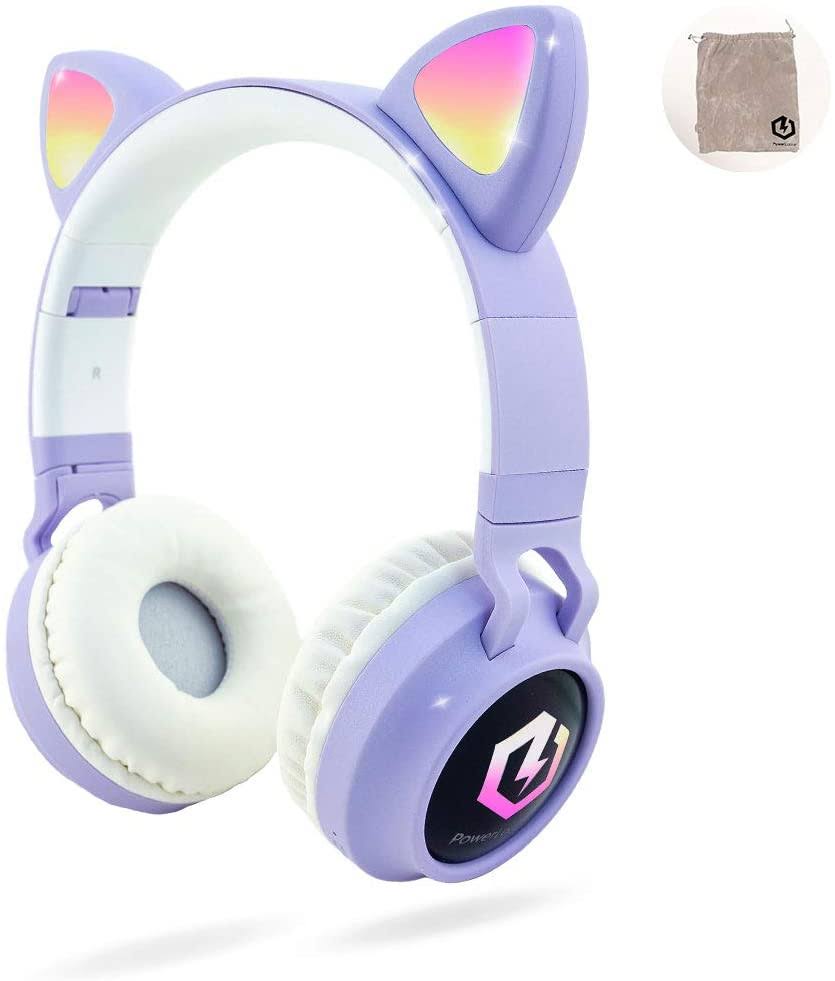 Wireless Bluetooth Over-Ear Headphones with Cat Ears LED Lights Foldable Microphone P406