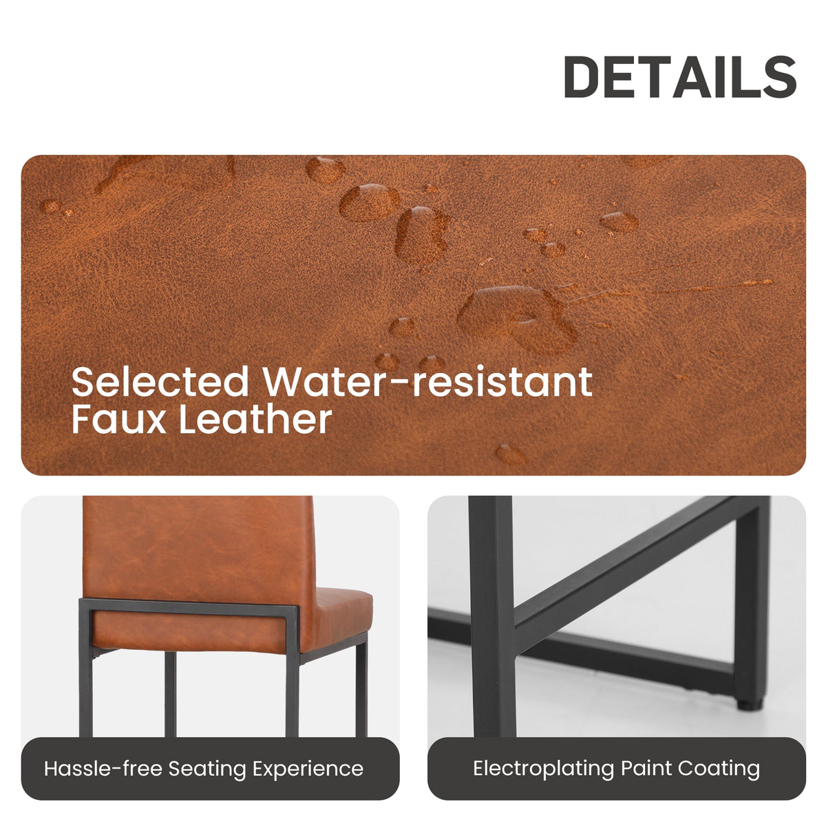 24" PU Leather Counter Height Bar Stool with Backrest Set of 4 Brown A801