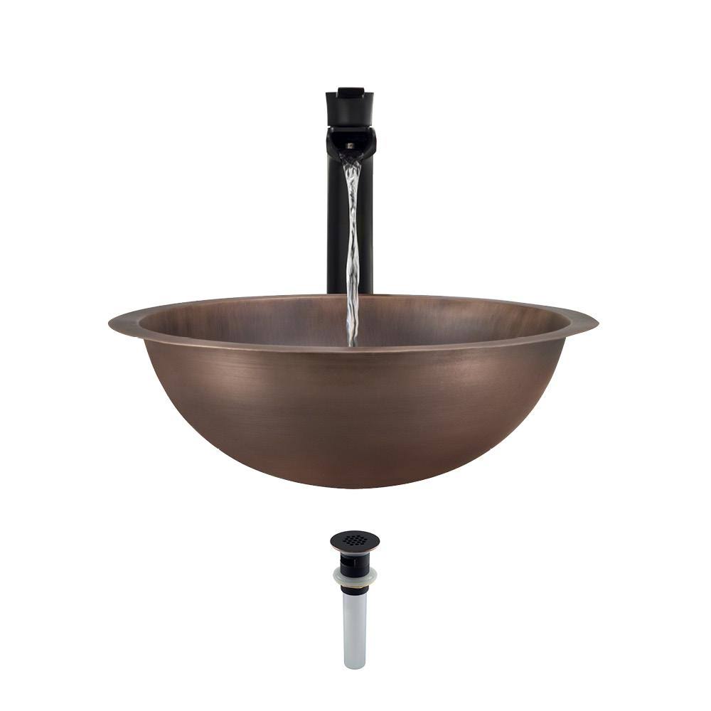 Antique Bronze Copper Bathroom Sink with Faucet and Grid Drain H1326