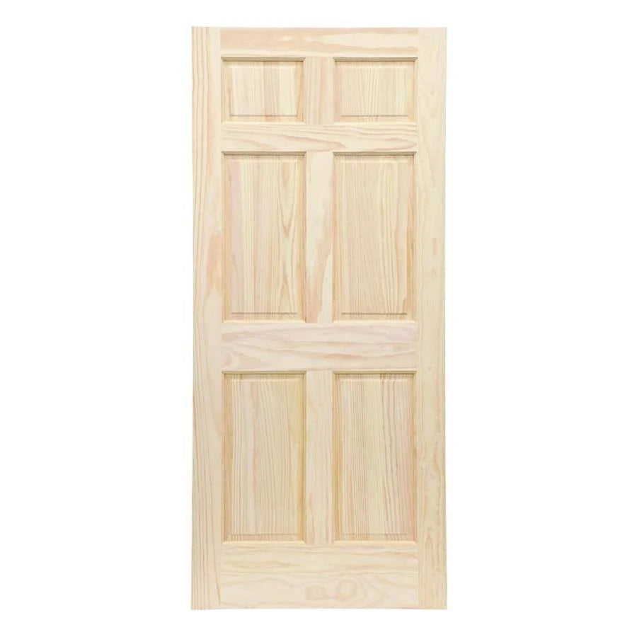 Clear 6-Panel Solid Core Unfinished Pine Wood Slab Door J1636