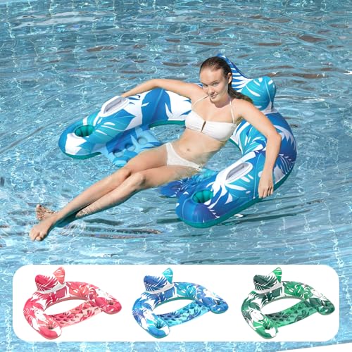3 Pack Inflatable Pool Float Chairs with Cupholders & Handles S377