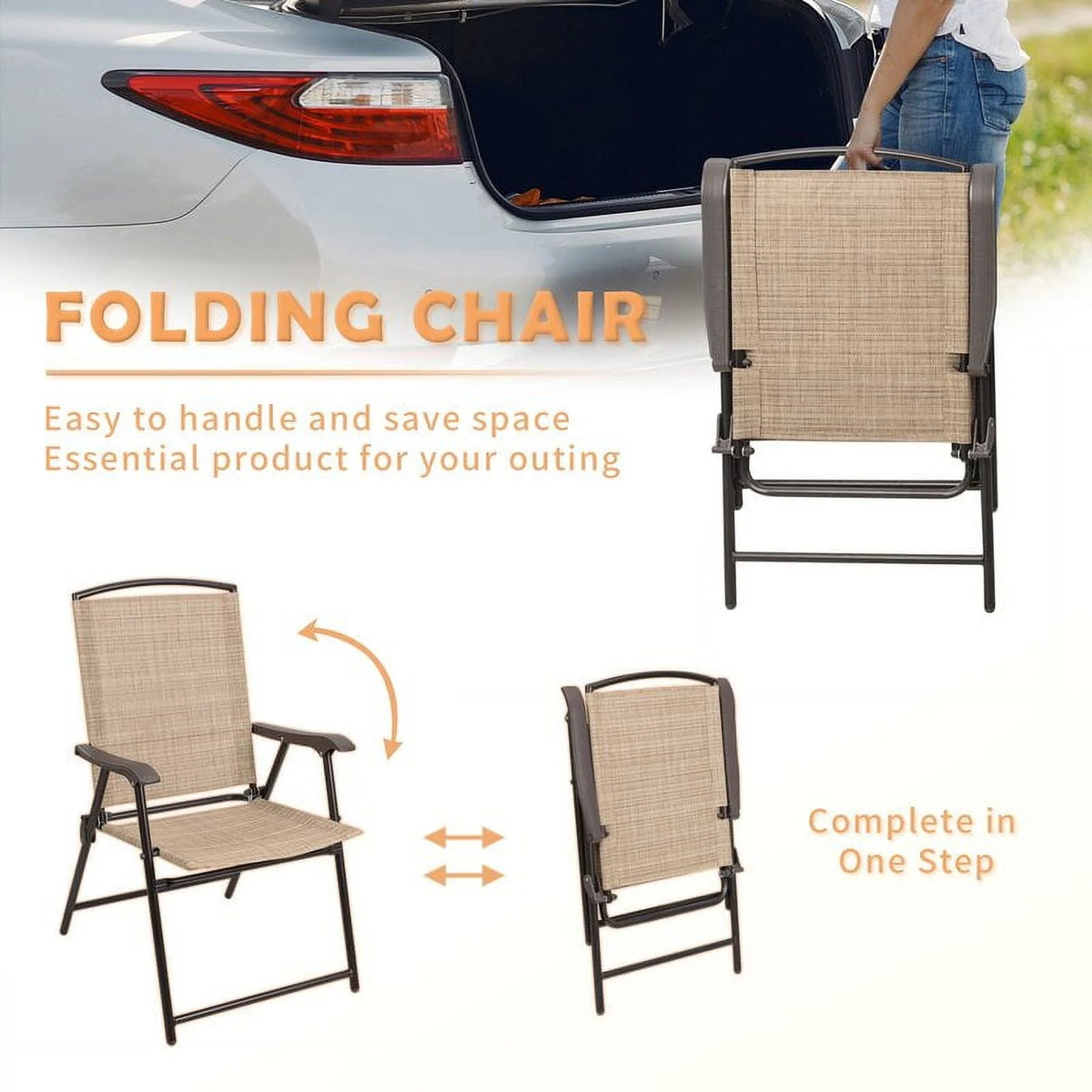 Beige 2 Pieces Textilene Patio Folding Chairs A62573