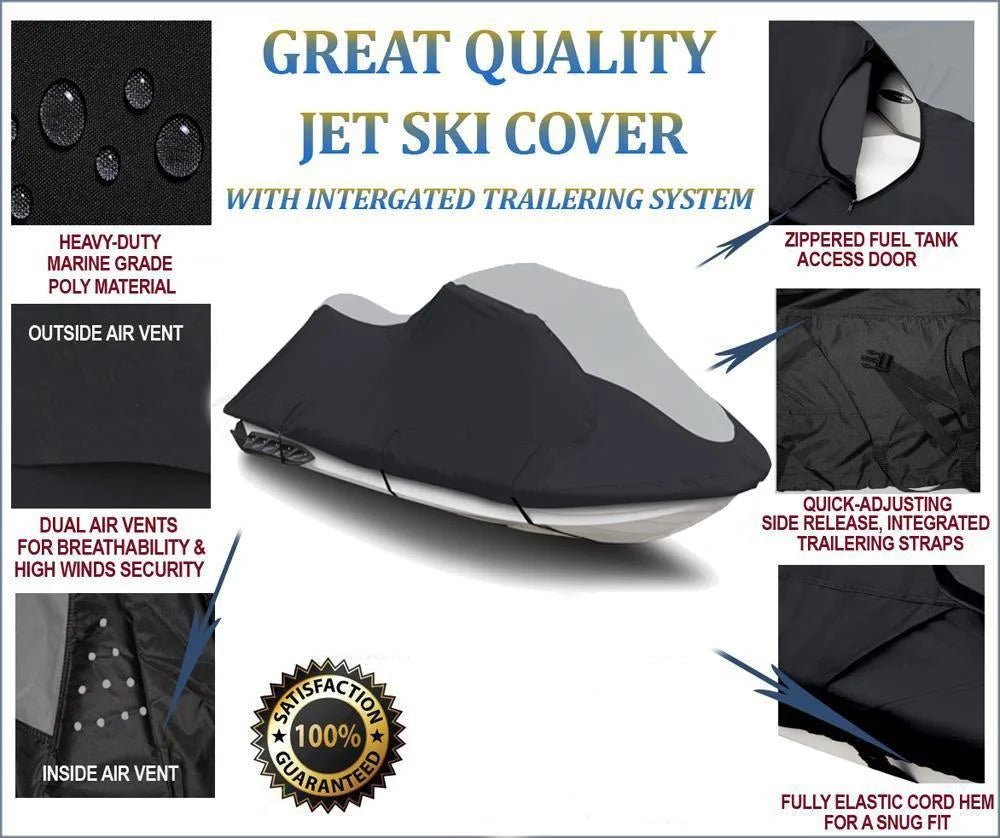 Trailerable Jet Ski Cover Black/Grey 1-2 Seater P2943