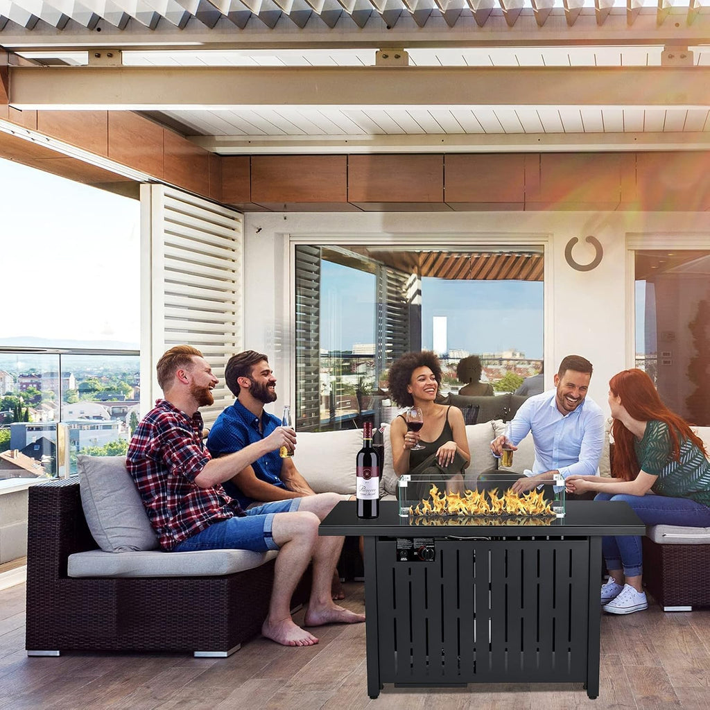 Propane Fire Pit Table, 43 Inch 50,000 BTU Auto-Ignition with Glass Wind Guard and Lava Stone G637