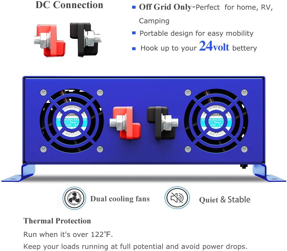 2000W Pure Sine Wave Power Inverter 24V DC to AC 120V with Remote Switch F209