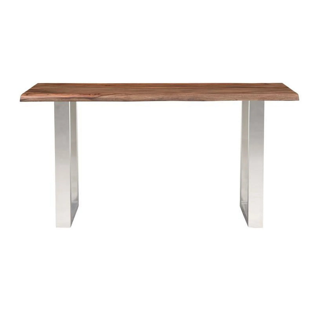 Wood Console Table with Brown Top Chrome Base T57216