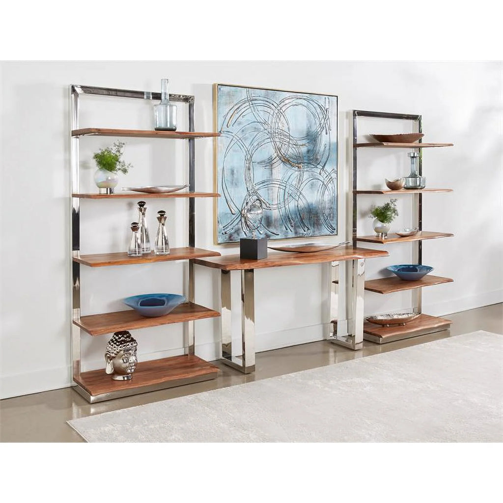 Wood Console Table with Brown Top Chrome Base T57216