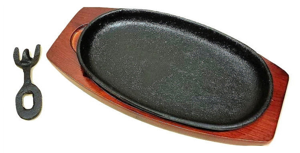Cast Iron Steak and Fajita Platter with Wooden Holder H41757