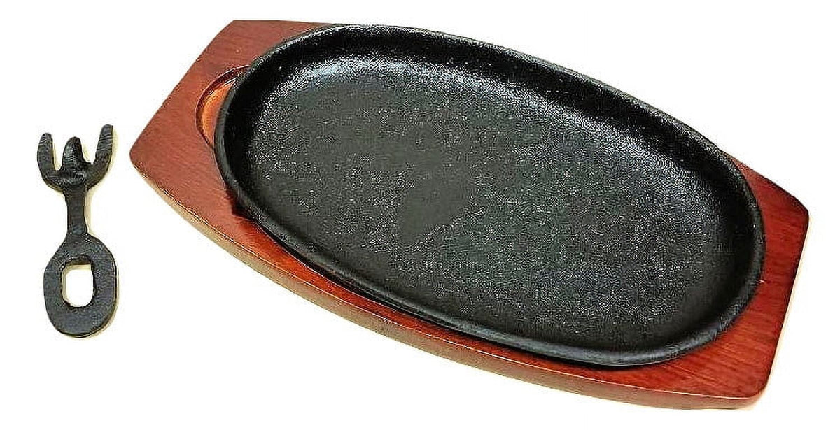 Cast Iron Steak and Fajita Platter with Wooden Holder H41757