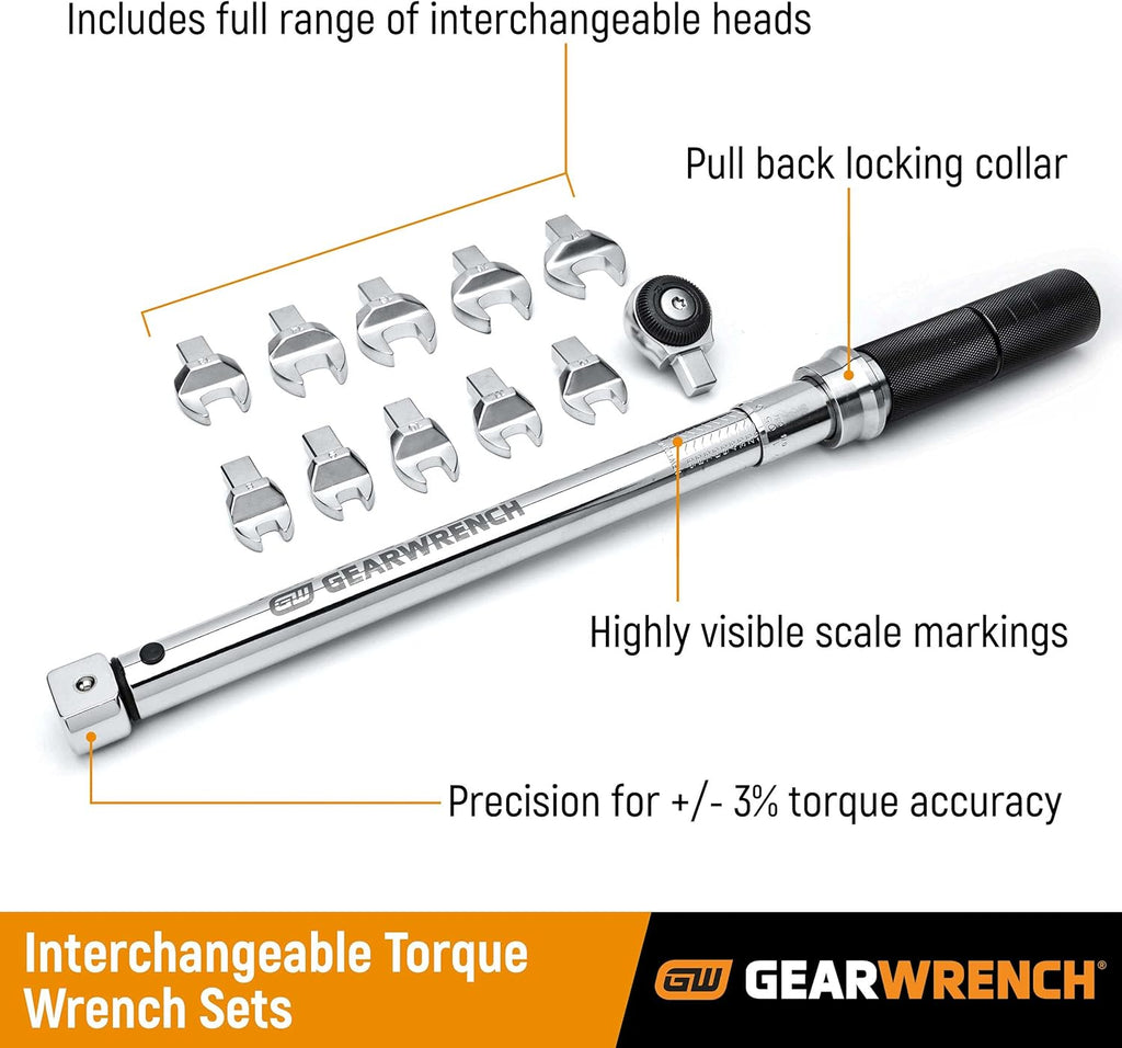12 Pc. 3/8" Drive Metric Open End Interchangeable Torque Wrench Set R5130
