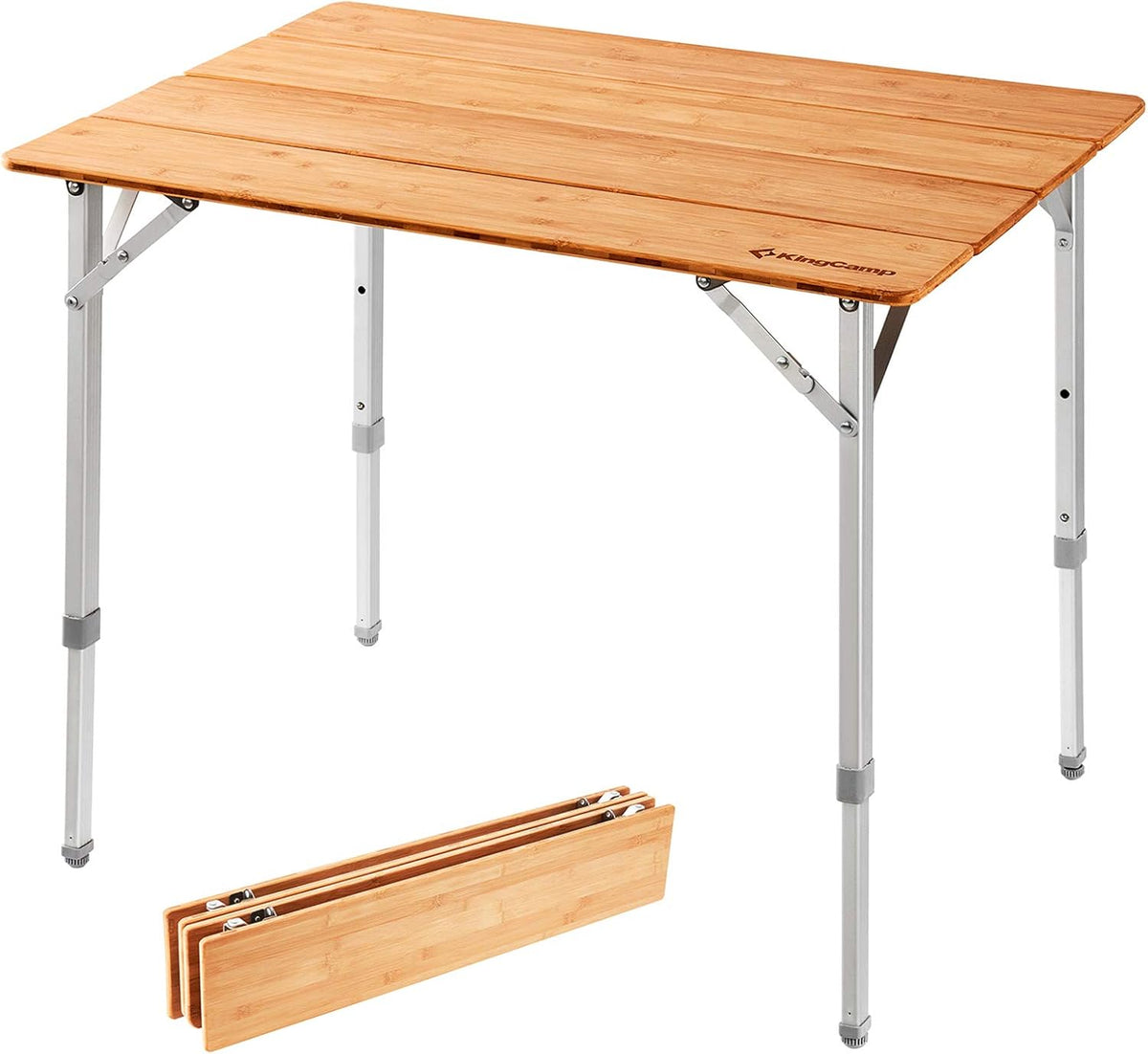 Bamboo Folding Table with 4-Folds Aluminum Frame Camping Table in Carry Bag R87392