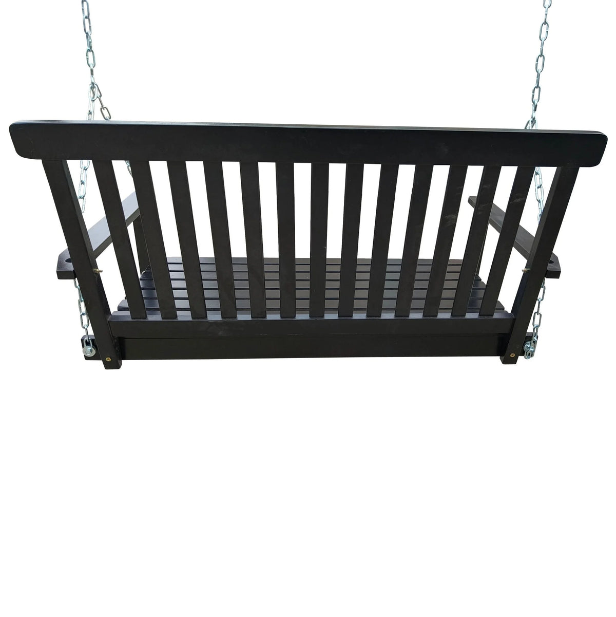 Black Wood Porch Swing with Armrests and Hanging Chains X17119