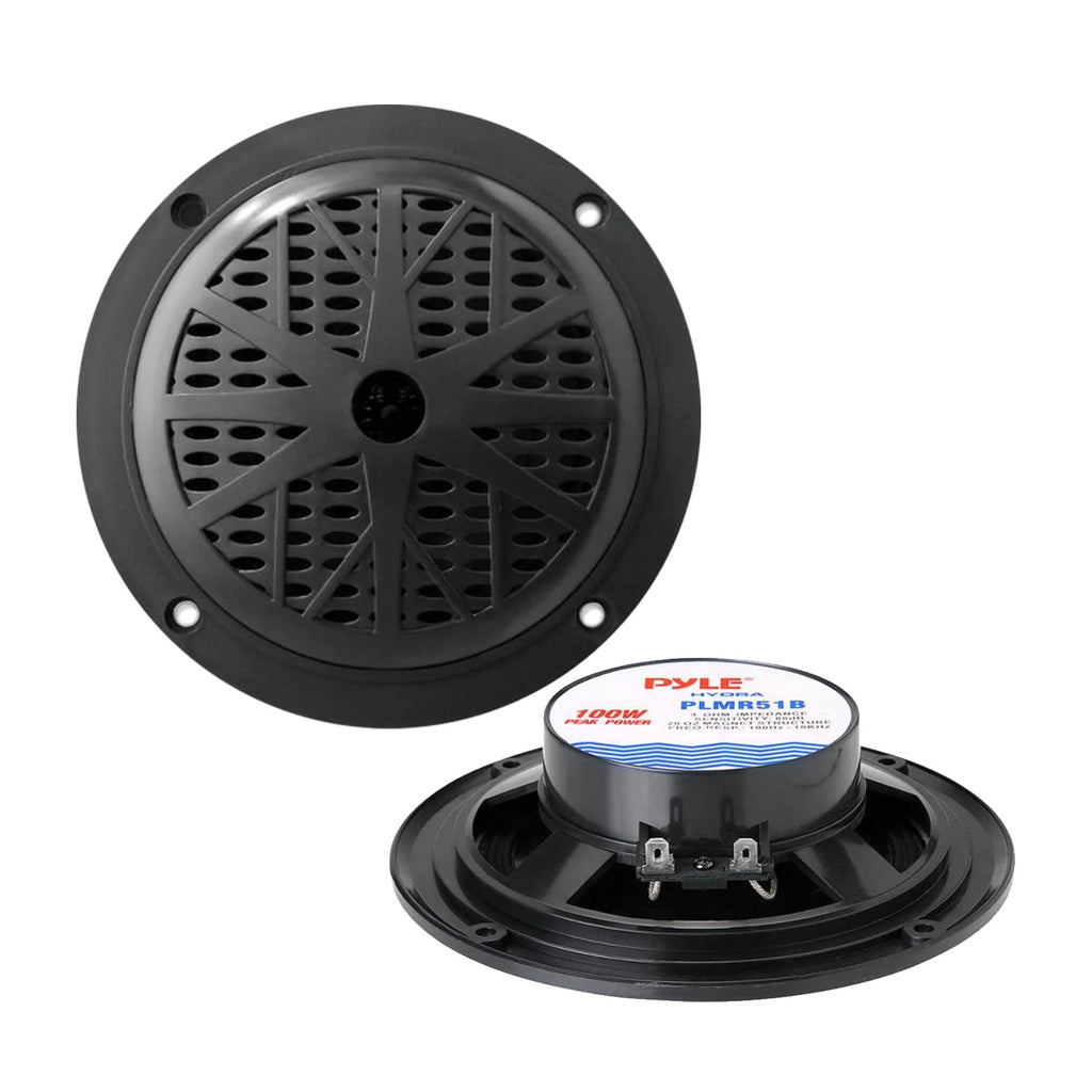 White Single DIN Marine Stereo Receiver with 2 Pairs of 5.25'' Waterproof Marine Speakers J414719