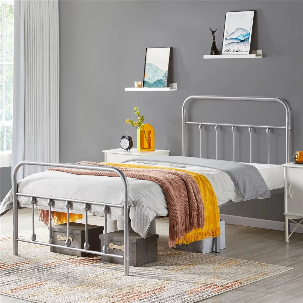Queen Metal Bed Frame with Headboard & Footboard, White A445696