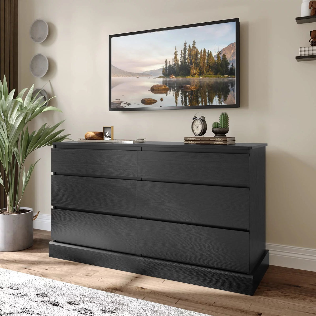 Black 6 Drawer Wooden Dresser G72278
