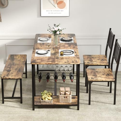 Black 4 Piece Dining Table Set with 2 Chairs and Bench B8376
