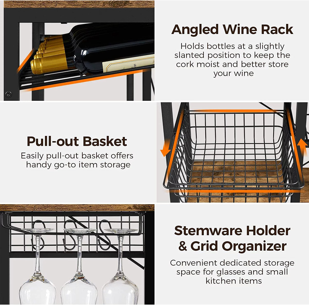Wooden Kitchen Bakers Rack with Wine Rack and 12 Hooks Y8888