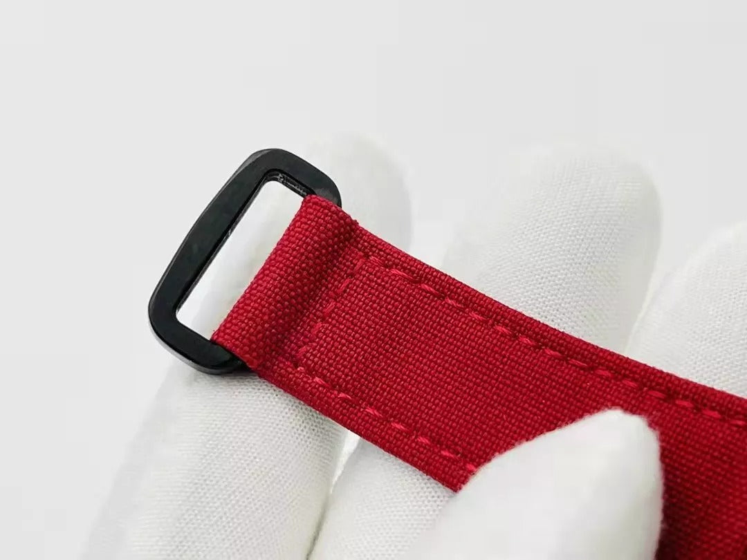 Skeleton Dial Black Bezel Red Canvas Strap D6370