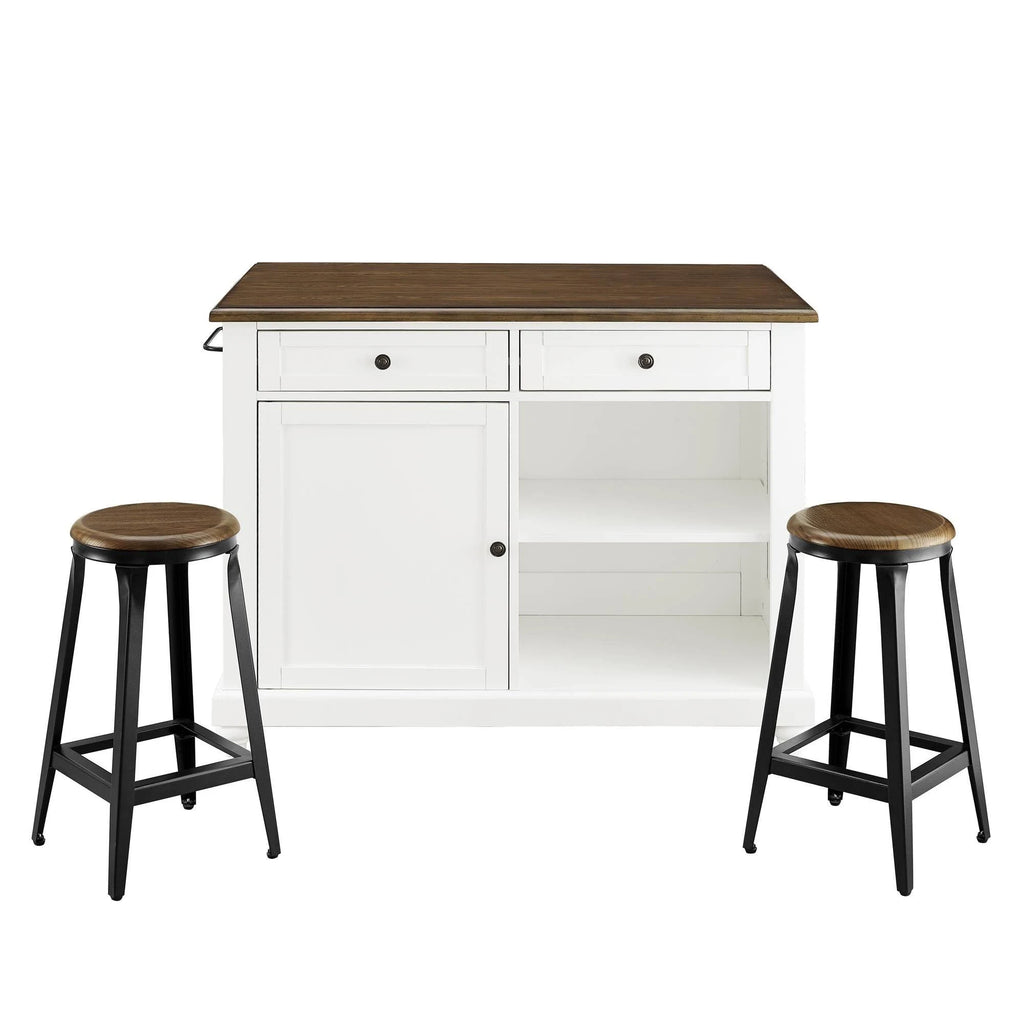 White Kitchen Island with 2 Stools W761