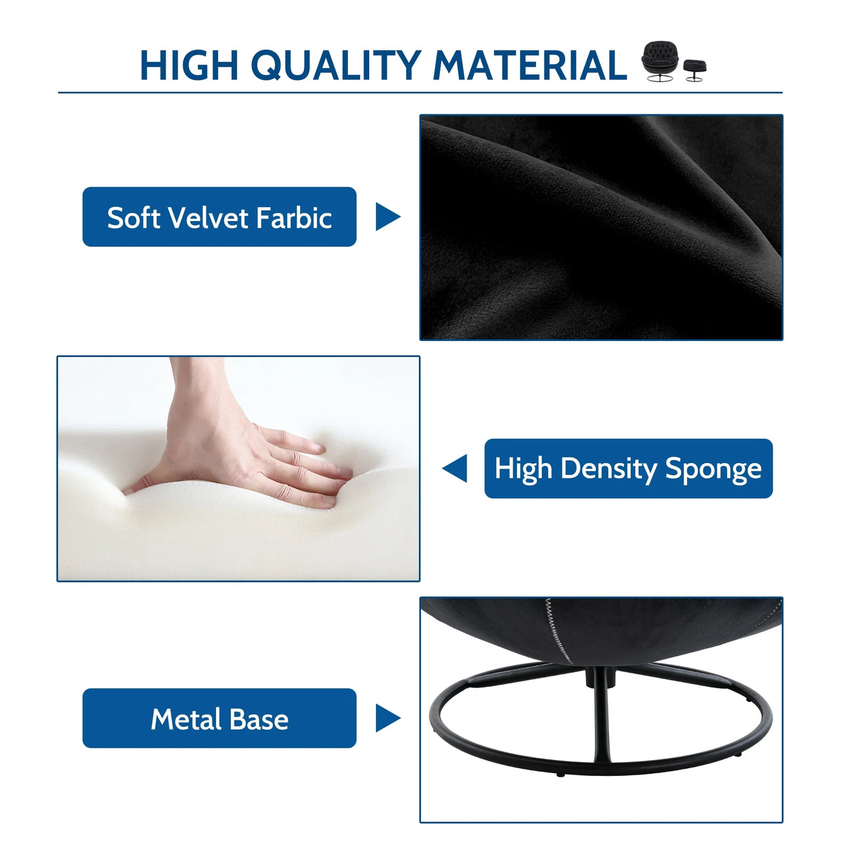 Black Velvet Swivel Accent Chair with Ottoman Y370916