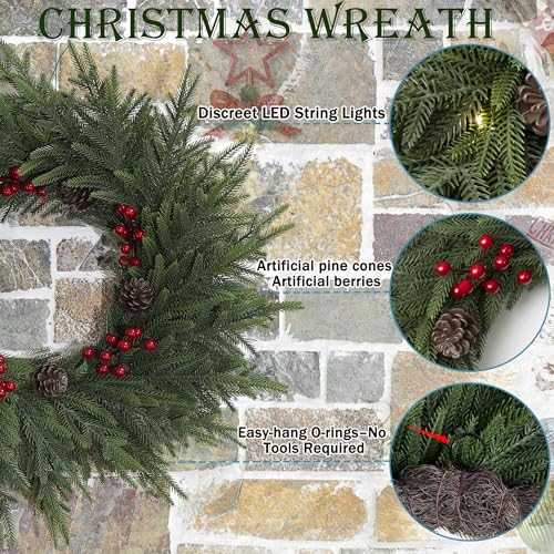 24" Artificial Christmas Wreath with LED Lights L181273