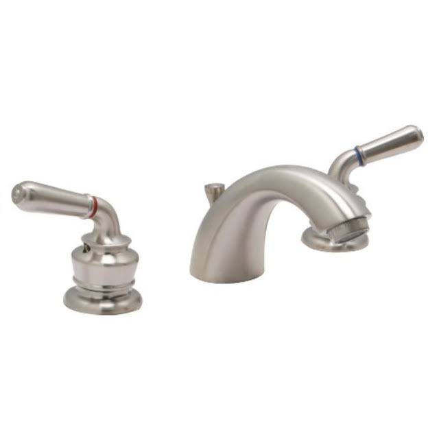 Brushed Nickel 8-Inch Wide Spread Two Handle Mid Arc Lavatory Faucet with Brass Pop-Up Drain S41153