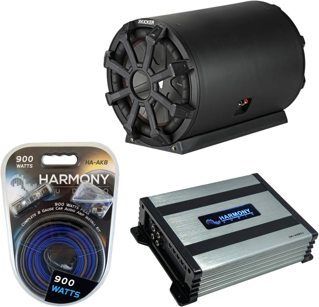 10" Bass Tube Sub Box with Amplifier and 8Ga Amp Install Kit T20466