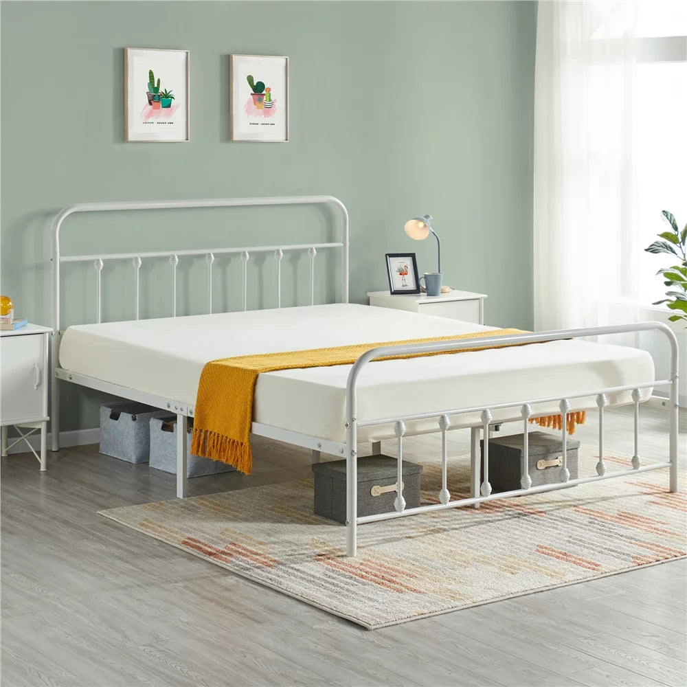 Queen Metal Bed Frame with Headboard & Footboard, White A445696
