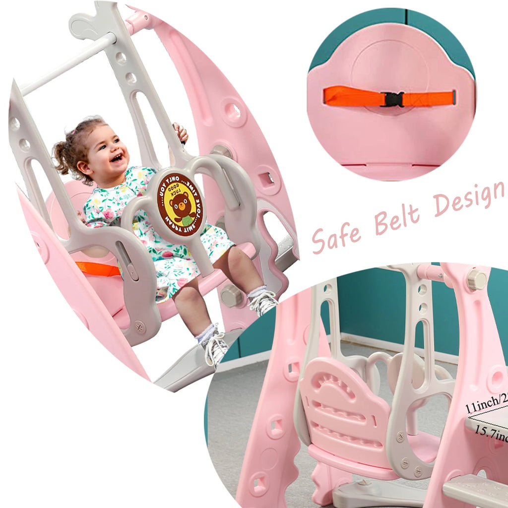 4 in 1 Toddler Slide and Swing Set with Basketball M414