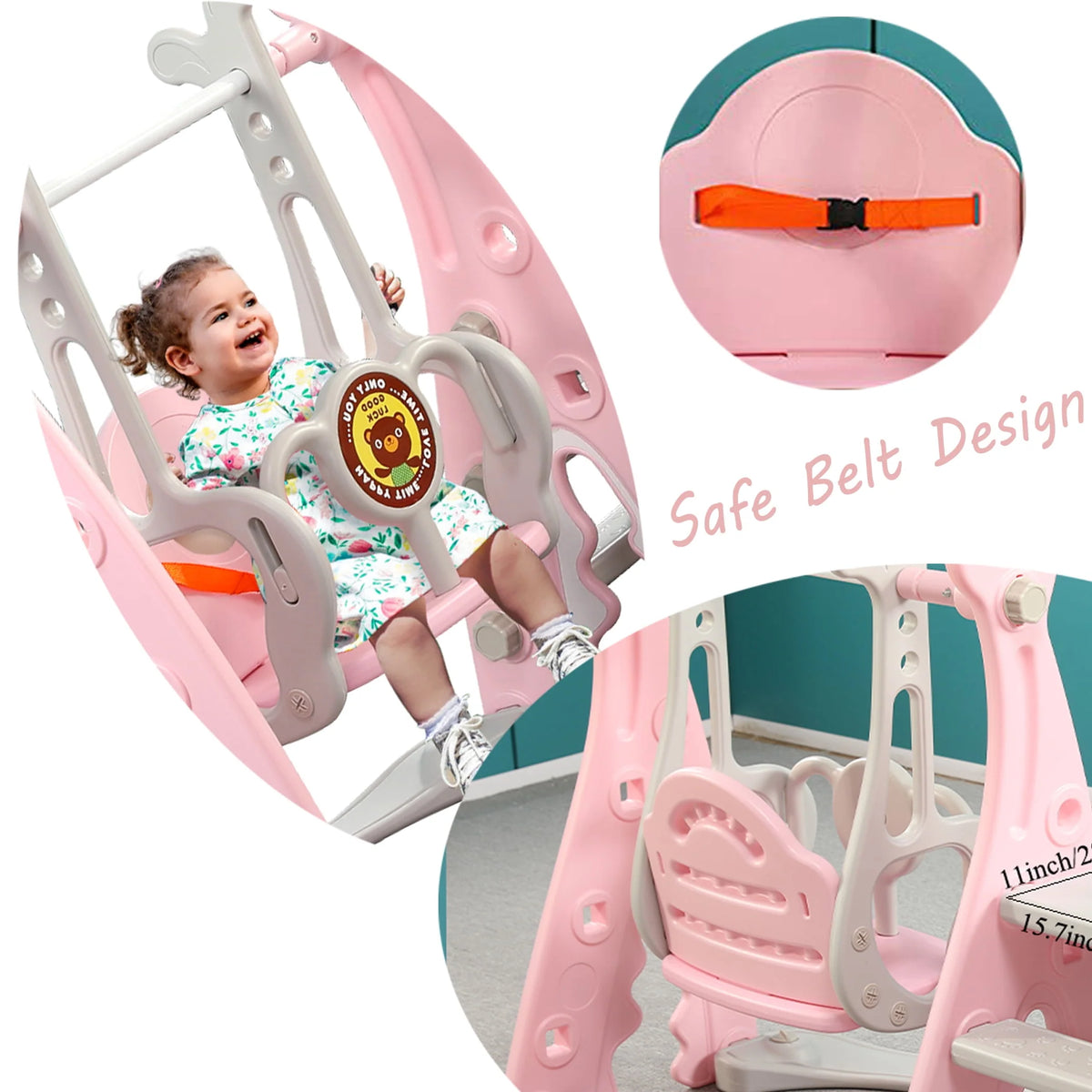 4 in 1 Toddler Slide and Swing Set with Basketball M414