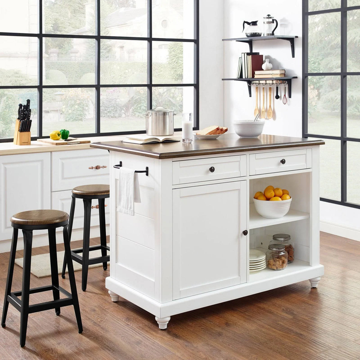 White Kitchen Island with 2 Stools W761