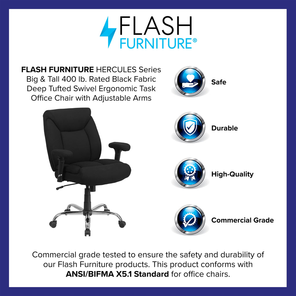 Big & Tall 400 lb. Rated Black Fabric Tufted Swivel Ergonomic Office Chair P2888