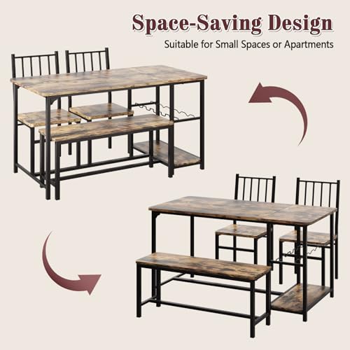 Black 4 Piece Dining Table Set with 2 Chairs and Bench B8376