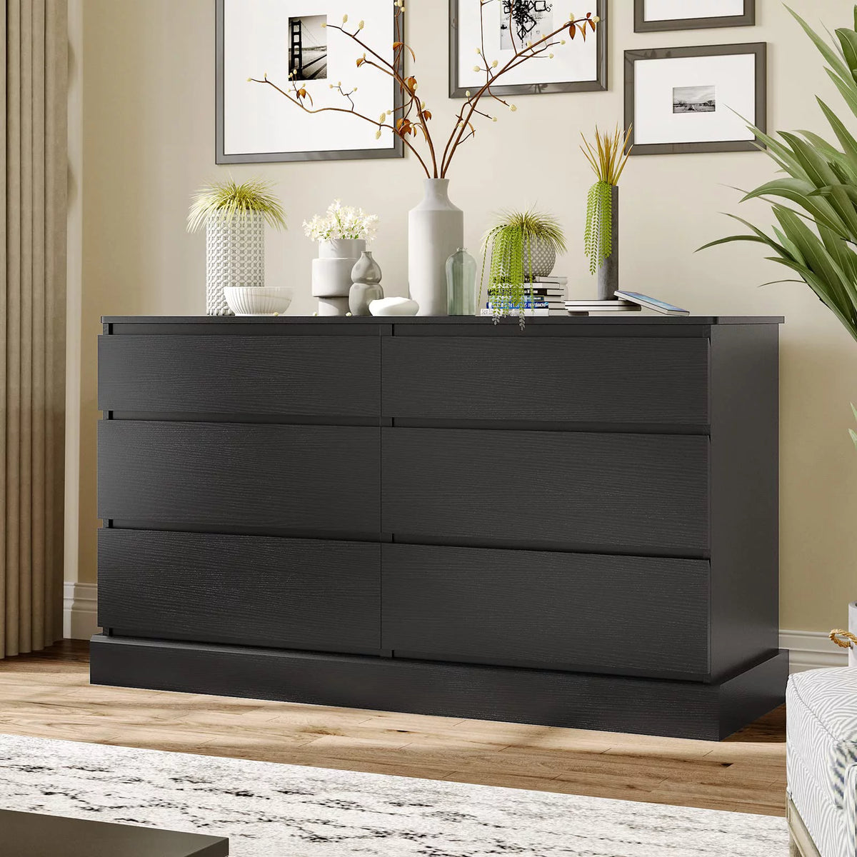 Black 6 Drawer Wooden Dresser G72278