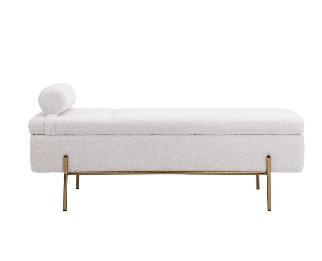 54 inches Faux Fur Upholstered Storage Bench with Gold Legs G4765
