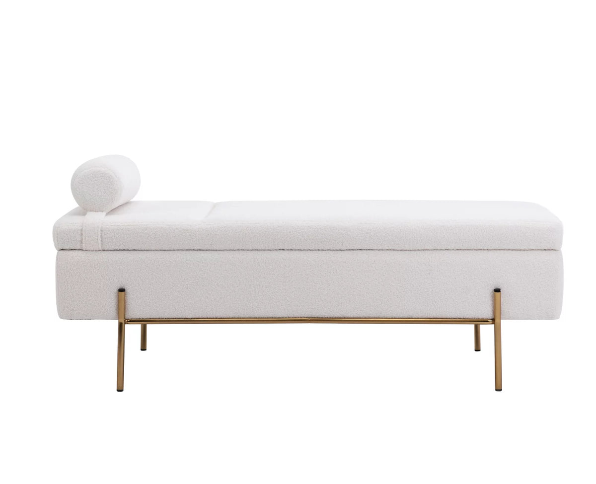 54 inches Faux Fur Upholstered Storage Bench with Gold Legs G4765