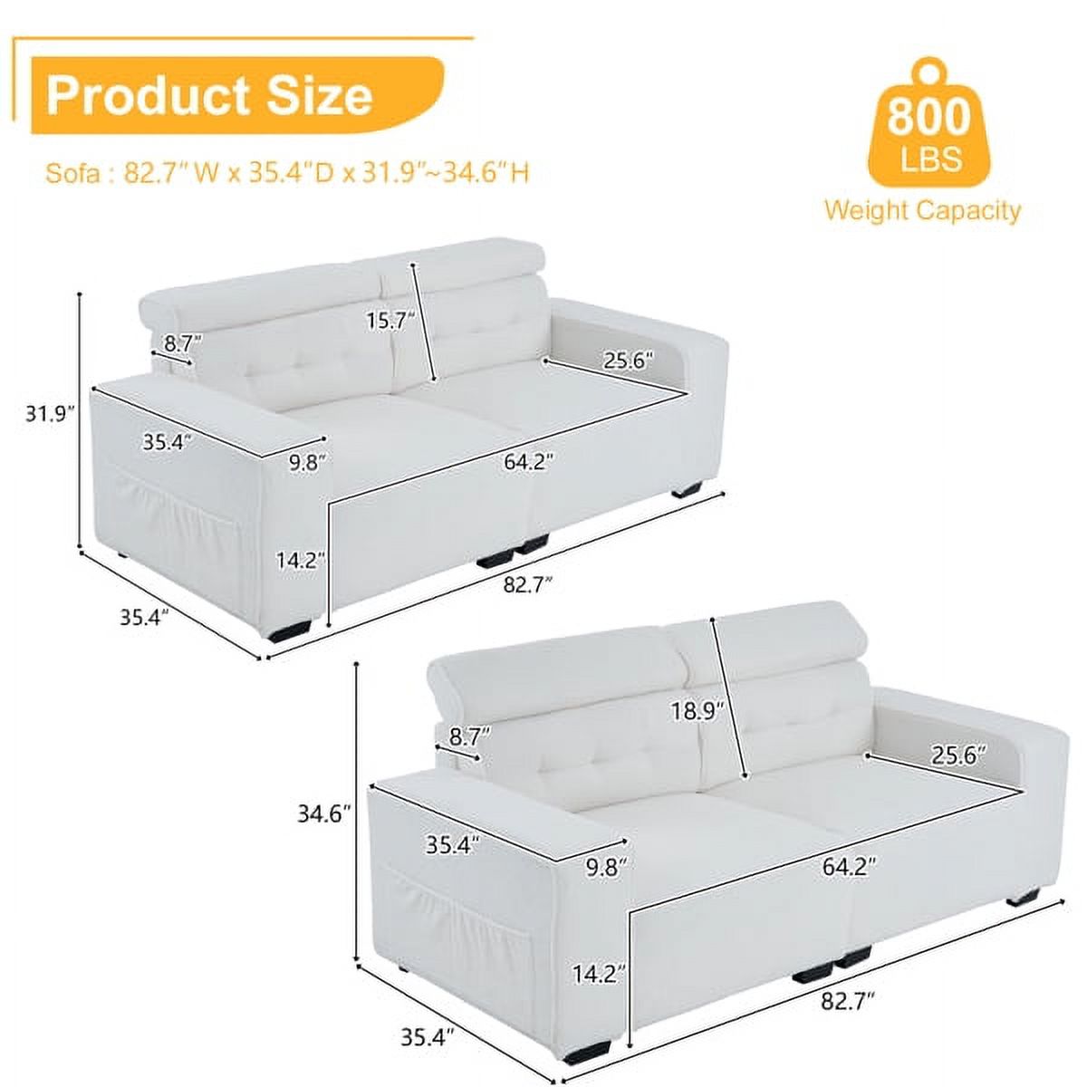 Off-White Teddy Velvet 2-Seat Sofa Bed with Detachable Armrests Z32591