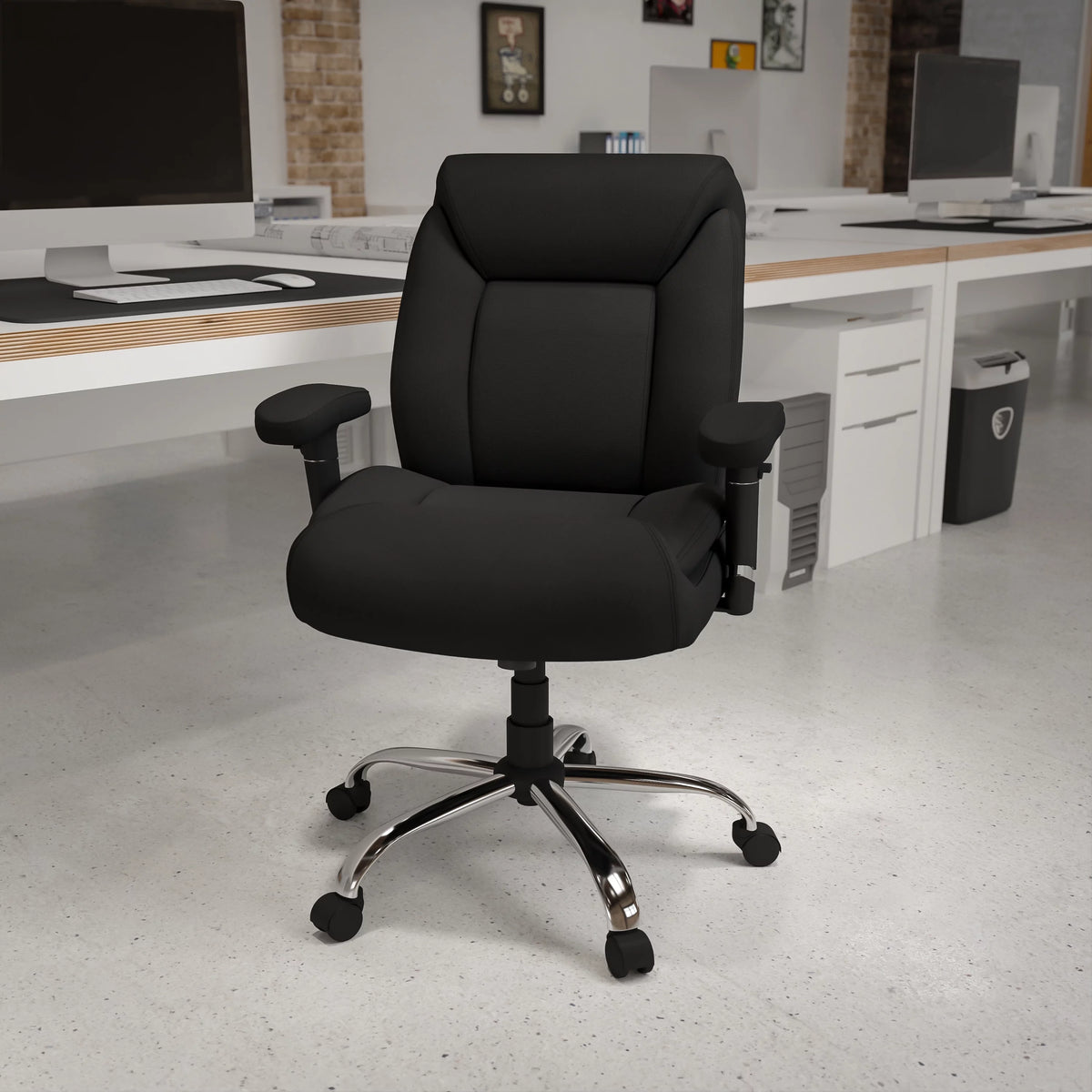 Big & Tall 400 lb. Rated Black Fabric Tufted Swivel Ergonomic Office Chair P2888