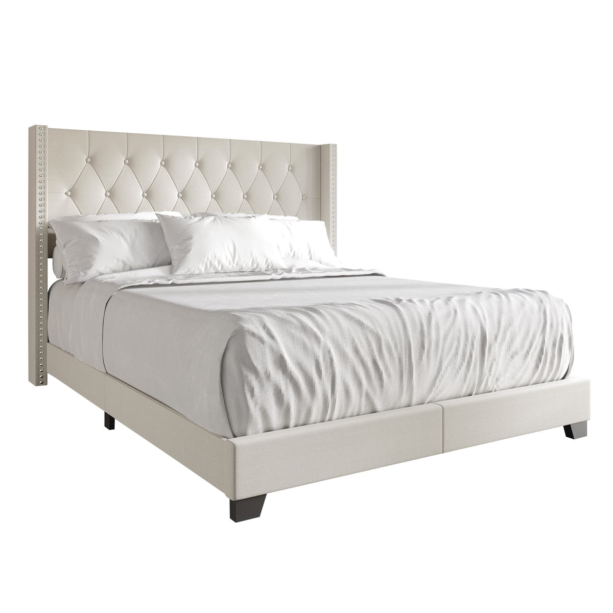 Blue Linen Upholstered Wingback Bed P125696
