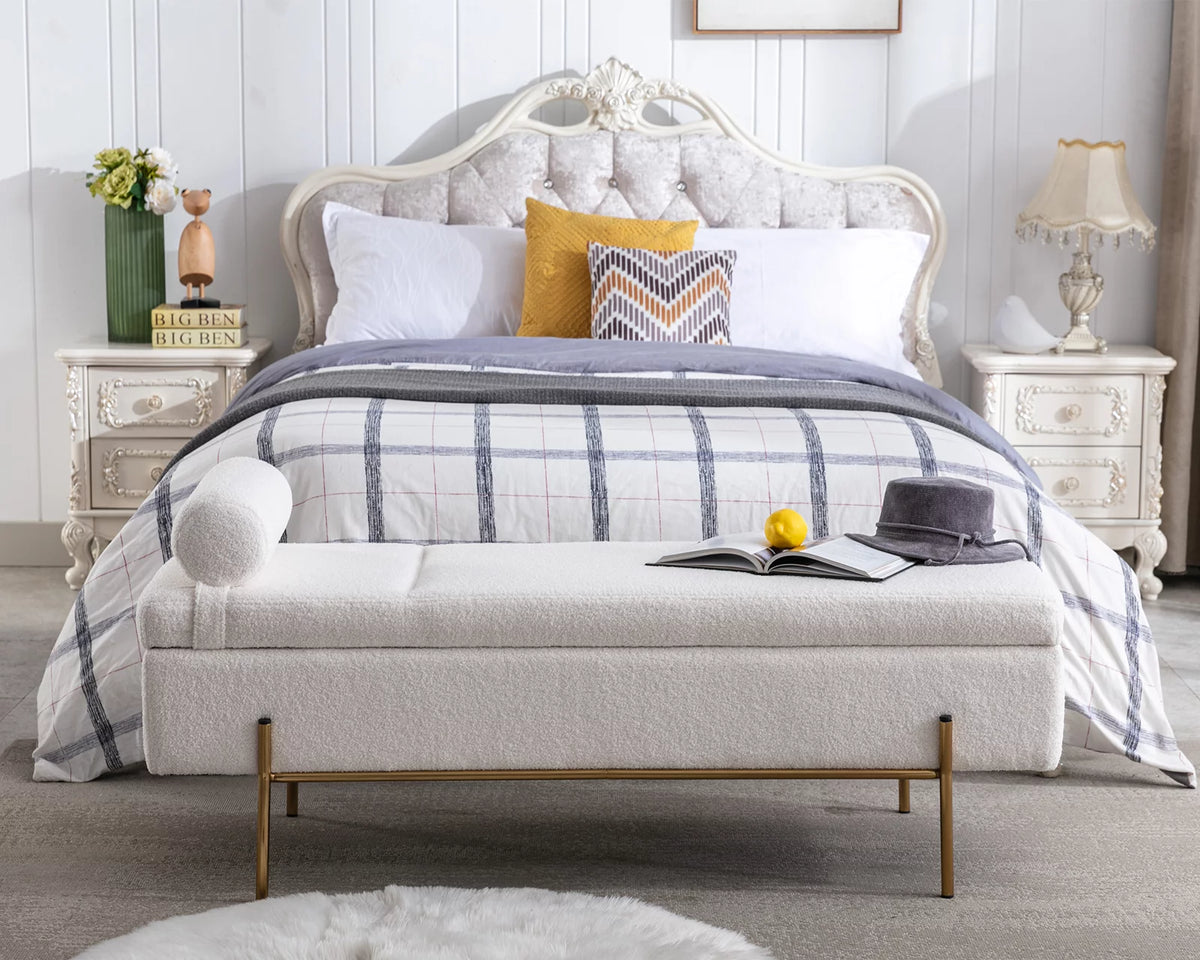 54 inches Faux Fur Upholstered Storage Bench with Gold Legs G4765