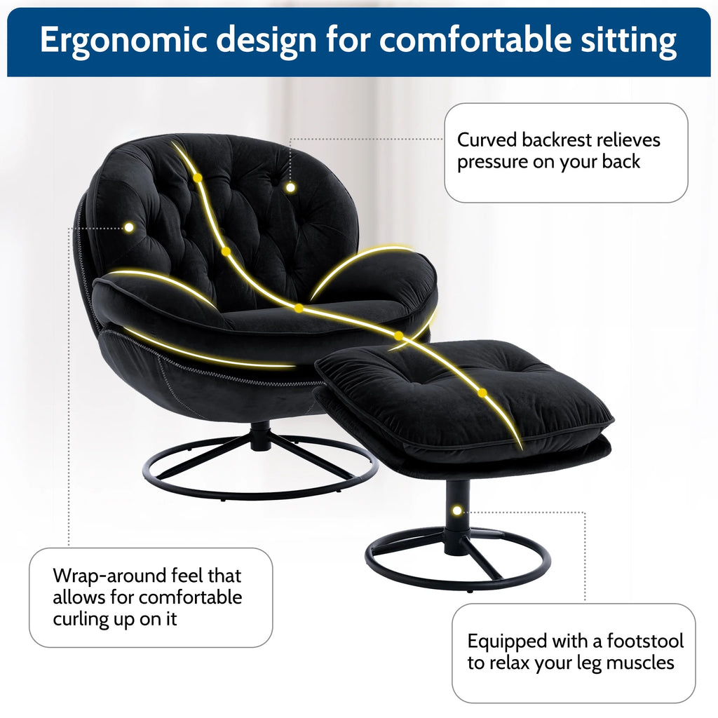 Black Velvet Swivel Accent Chair with Ottoman Y370916