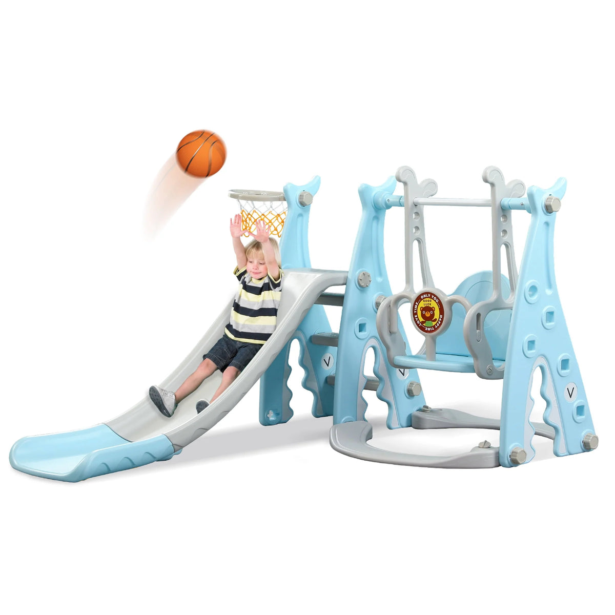 4 in 1 Toddler Slide and Swing Set with Basketball M414