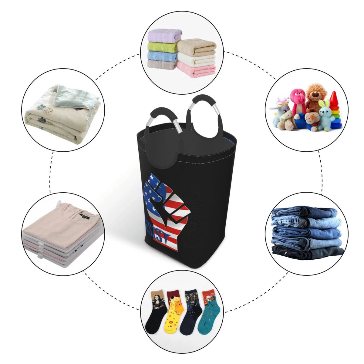 American Usa Flag Laundry Basket with Handles K82728